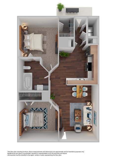 a stylized floor plan with a bedroom and living room
